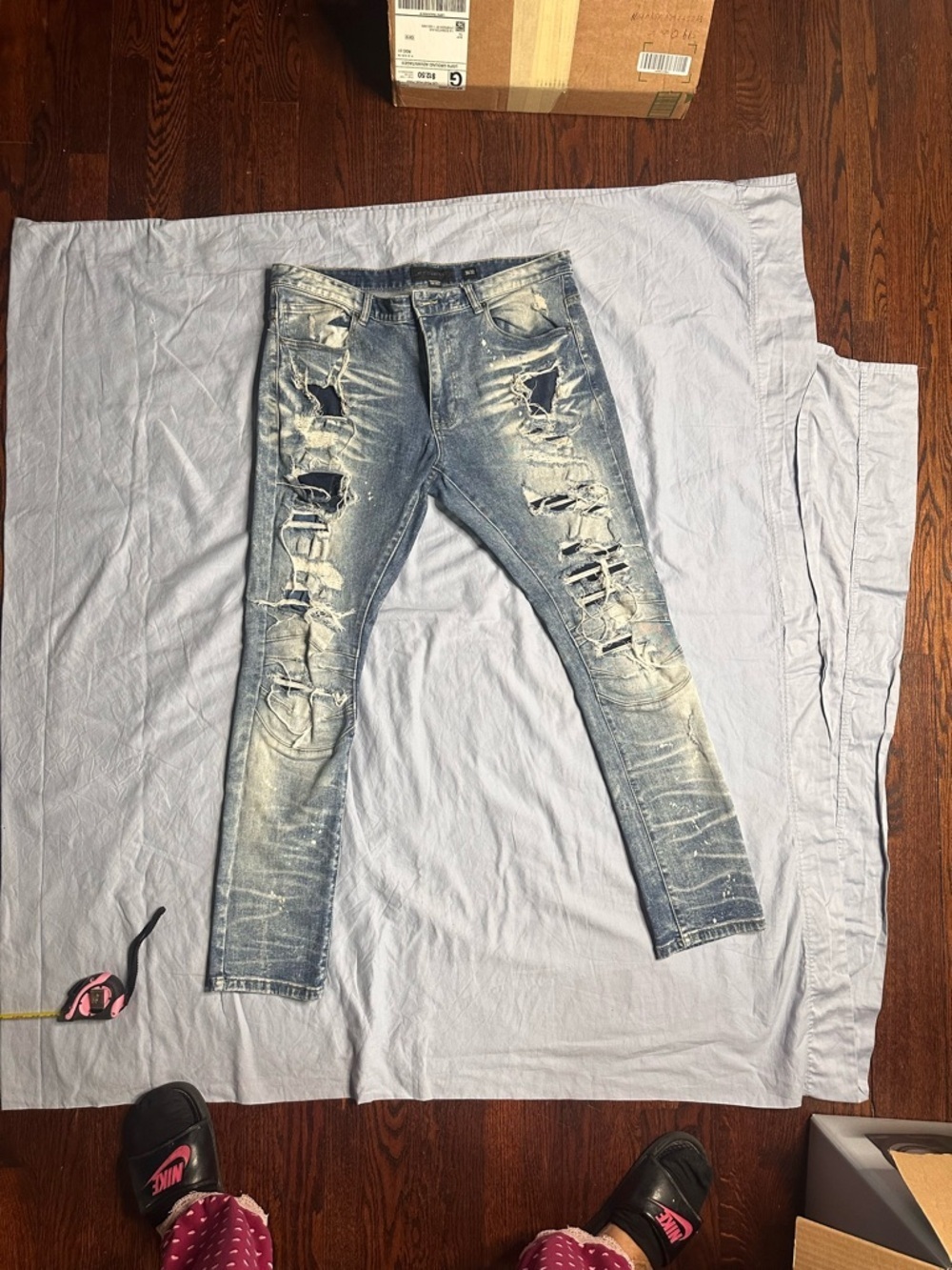 Decibel Slim Fit Distressed Light Blue Skinny Jeans for Men - Picture 4 of 11